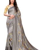 Grey embroidered poly silk saree with blouse