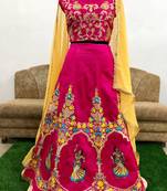 Pink embroidered silk semi stitched lehenga