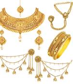 Traditional Gold Plated Choker Neckalace Sets With Mangtikka Hathphool Bangle & Earring Combo For Women