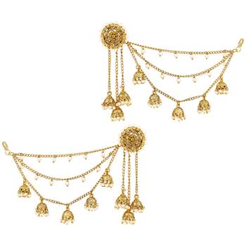 Traditional Gold Plated Choker Neckalace Sets With Mangtikka Hathphool Bangle & Earring Combo For Women 5