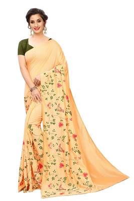 Light Orange Embriodered art silk Saree With Blouse Piece. 1