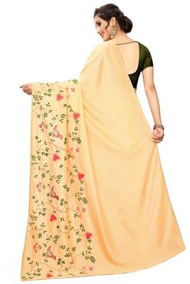 Light Orange Embriodered art silk Saree With Blouse Piece. 3