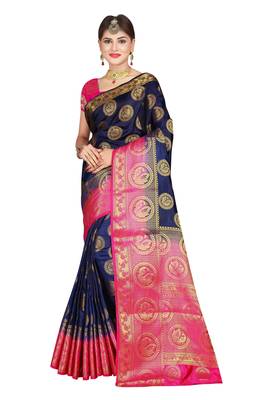 Multicolor woven cotton silk saree with blouse 1