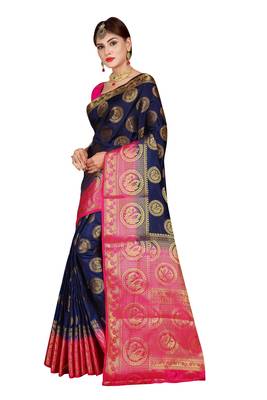Multicolor woven cotton silk saree with blouse 3