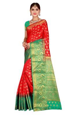 Multicolor woven cotton silk saree with blouse 1