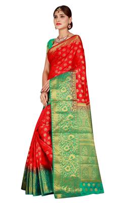 Multicolor woven cotton silk saree with blouse 3
