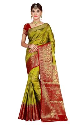 Multicolor woven cotton silk saree with blouse 1