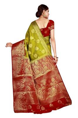 Multicolor woven cotton silk saree with blouse 2