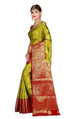 Multicolor woven cotton silk saree with blouse 3