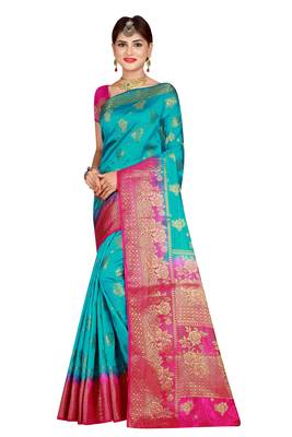 Multicolor woven cotton silk saree with blouse 1
