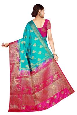 Multicolor woven cotton silk saree with blouse 2