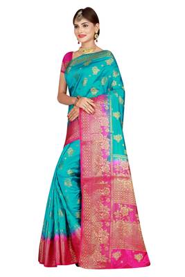 Multicolor woven cotton silk saree with blouse 3