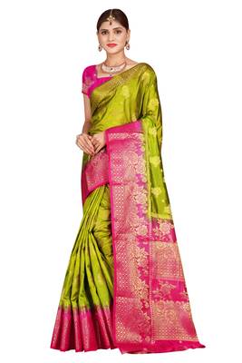 Multicolor woven cotton silk saree with blouse 1
