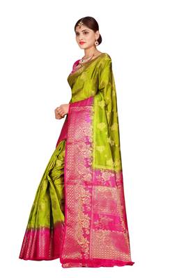 Multicolor woven cotton silk saree with blouse 3