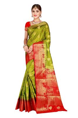 Multicolor woven cotton silk saree with blouse 1