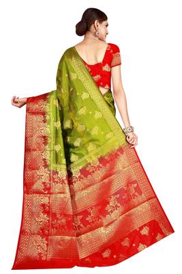 Multicolor woven cotton silk saree with blouse 2