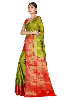 Multicolor woven cotton silk saree with blouse 3