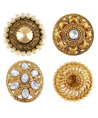 Traditional Party Wear Gold Plated Set Of 4 Finger Ring Combo For Women 1