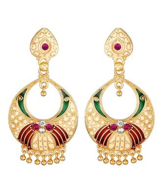 Traditional Gold Plated Chandbali Dangle Earrings For Women 1