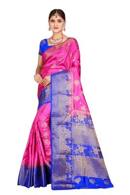 Multicolor woven cotton silk saree with blouse 1