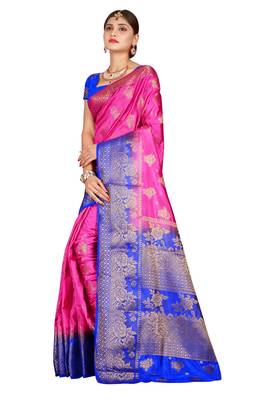 Multicolor woven cotton silk saree with blouse 3