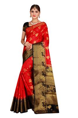 Multicolor woven cotton silk saree with blouse 1