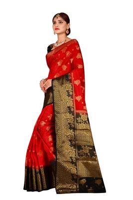 Multicolor woven cotton silk saree with blouse 3