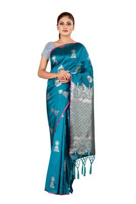 Multicolor woven cotton silk saree with blouse 1