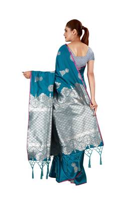 Multicolor woven cotton silk saree with blouse 2
