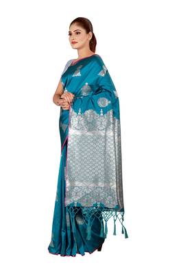 Multicolor woven cotton silk saree with blouse 3