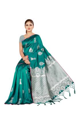 Multicolor woven cotton silk saree with blouse 3