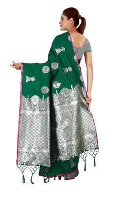 Multicolor woven cotton silk saree with blouse 2