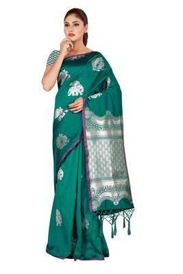 Multicolor woven cotton silk saree with blouse 1
