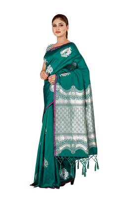 Multicolor woven cotton silk saree with blouse 3