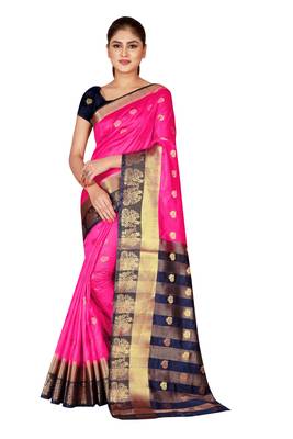 Multicolor woven cotton silk saree with blouse 1