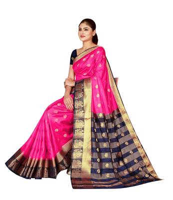 Multicolor woven cotton silk saree with blouse 3