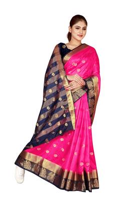 Multicolor woven cotton silk saree with blouse 5