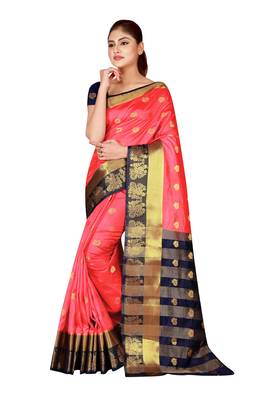 Multicolor woven cotton silk saree with blouse 1