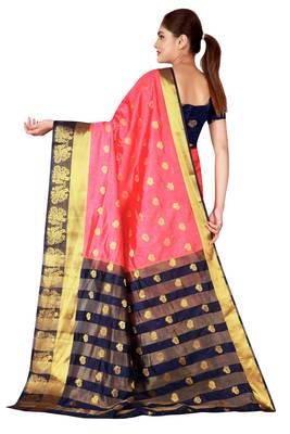 Multicolor woven cotton silk saree with blouse 2