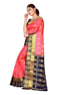 Multicolor woven cotton silk saree with blouse 3