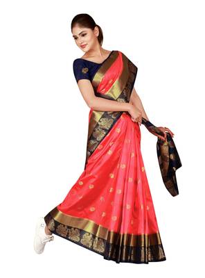 Multicolor woven cotton silk saree with blouse 5