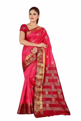 Multicolor woven cotton silk saree with blouse 1