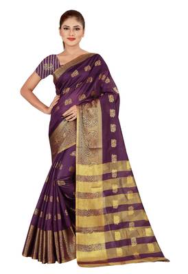 Multicolor woven cotton silk saree with blouse 1