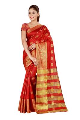Multicolor woven cotton silk saree with blouse 1