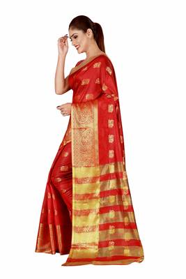 Multicolor woven cotton silk saree with blouse 3