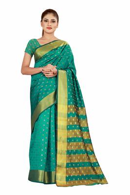 Multicolor woven cotton silk saree with blouse 1