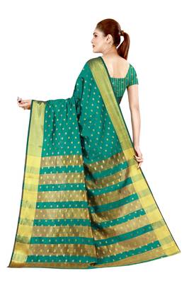 Multicolor woven cotton silk saree with blouse 2