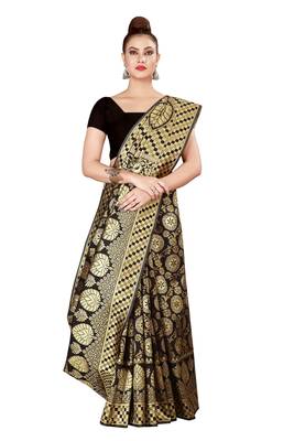 Multicolor woven cotton silk saree with blouse 1