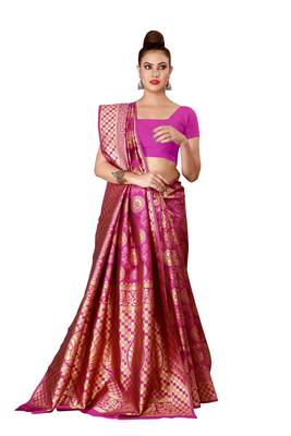Multicolor woven cotton silk saree with blouse 1