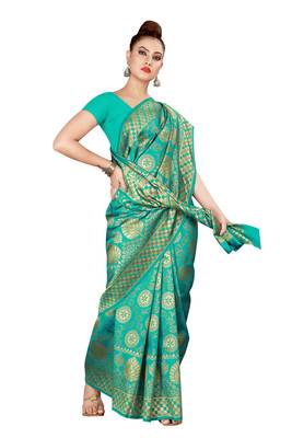 Multicolor woven cotton silk saree with blouse 1